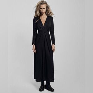 NWT The Kooples Black Long Sleeve V Neckline Maxi Dress Size 2
